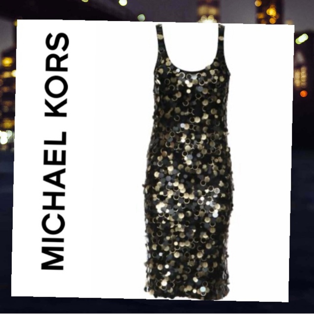 MICHAEL KORS paillettes black and gold sequin jersey mini dress - Picture 2 of 5
